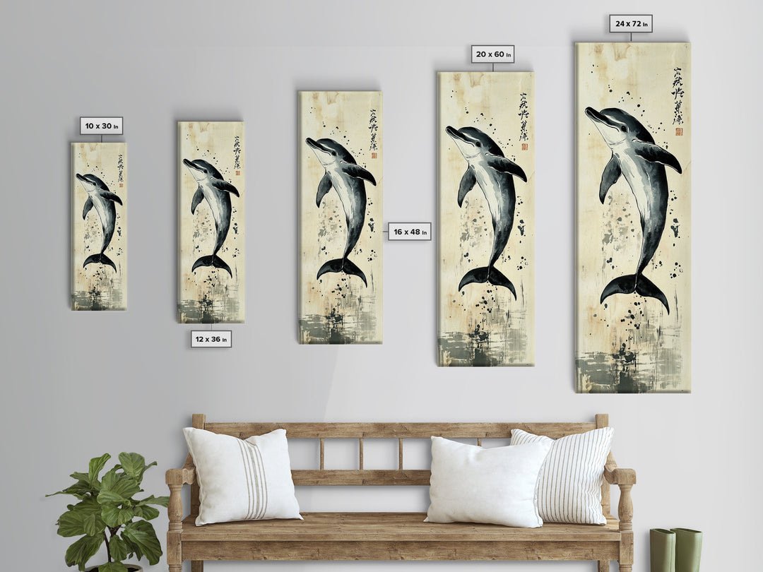 Canvas Print Dolphin Painting Coastal Nautical Wall Art with Splash Effect, Living Room Above Sofa Art, Bedroom Decor, Coastal Art Print