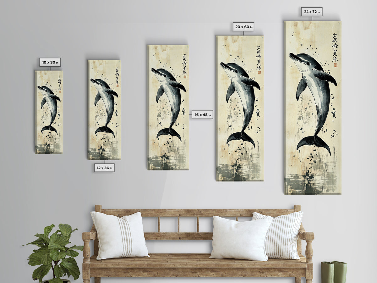 Canvas Print Dolphin Painting Coastal Nautical Wall Art with Splash Effect, Living Room Above Sofa Art, Bedroom Decor, Coastal Art Print