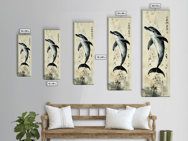 Canvas Print Dolphin Painting Coastal Nautical Wall Art with Splash Effect, Living Room Above Sofa Art, Bedroom Decor, Coastal Art Print