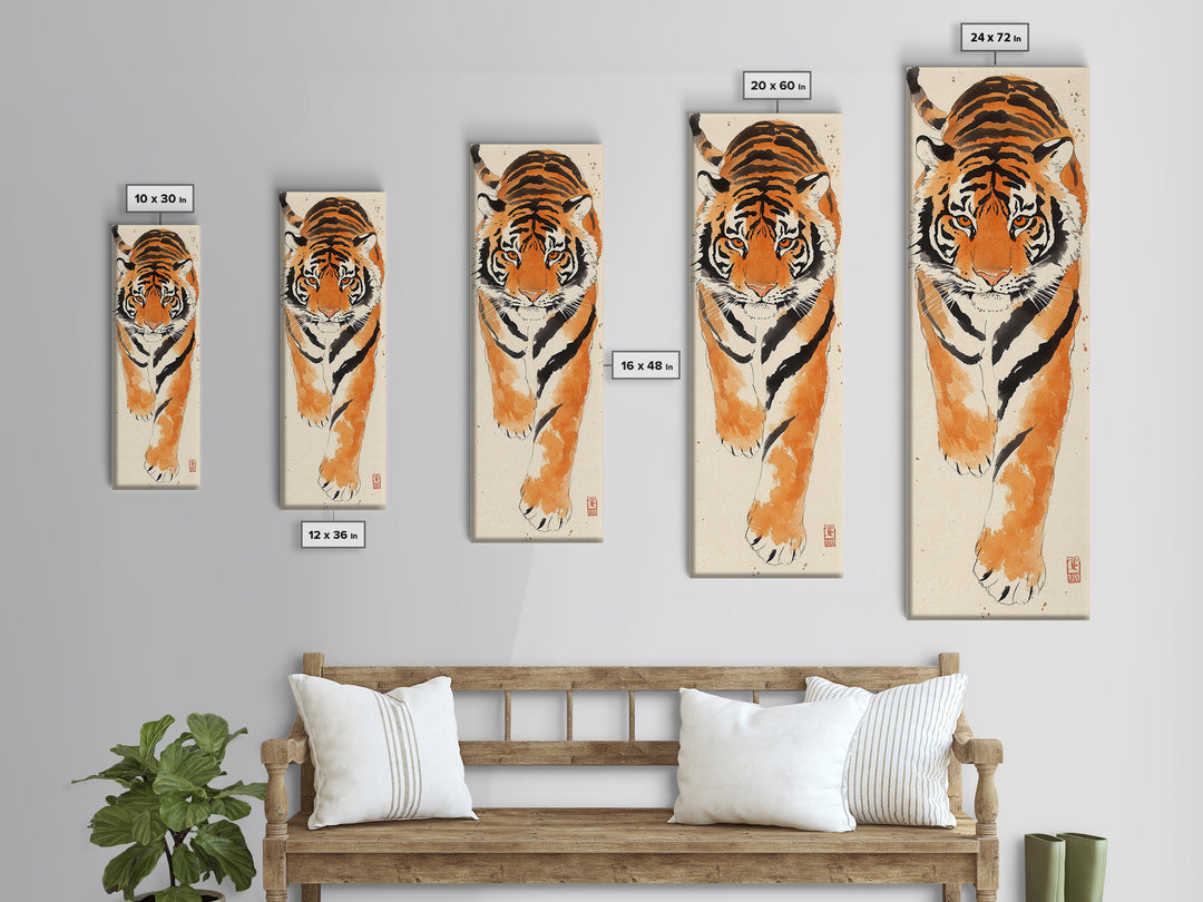 Framed Canvas Print Intense Tiger Painting, Wild Animal Art, Bold Orange Wall Decor, Living Room Above Sofa Art, Unique Gift Idea