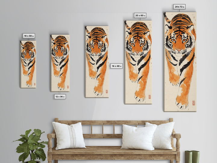 Framed Canvas Print Intense Tiger Painting, Wild Animal Art, Bold Orange Wall Decor, Living Room Above Sofa Art, Unique Gift Idea