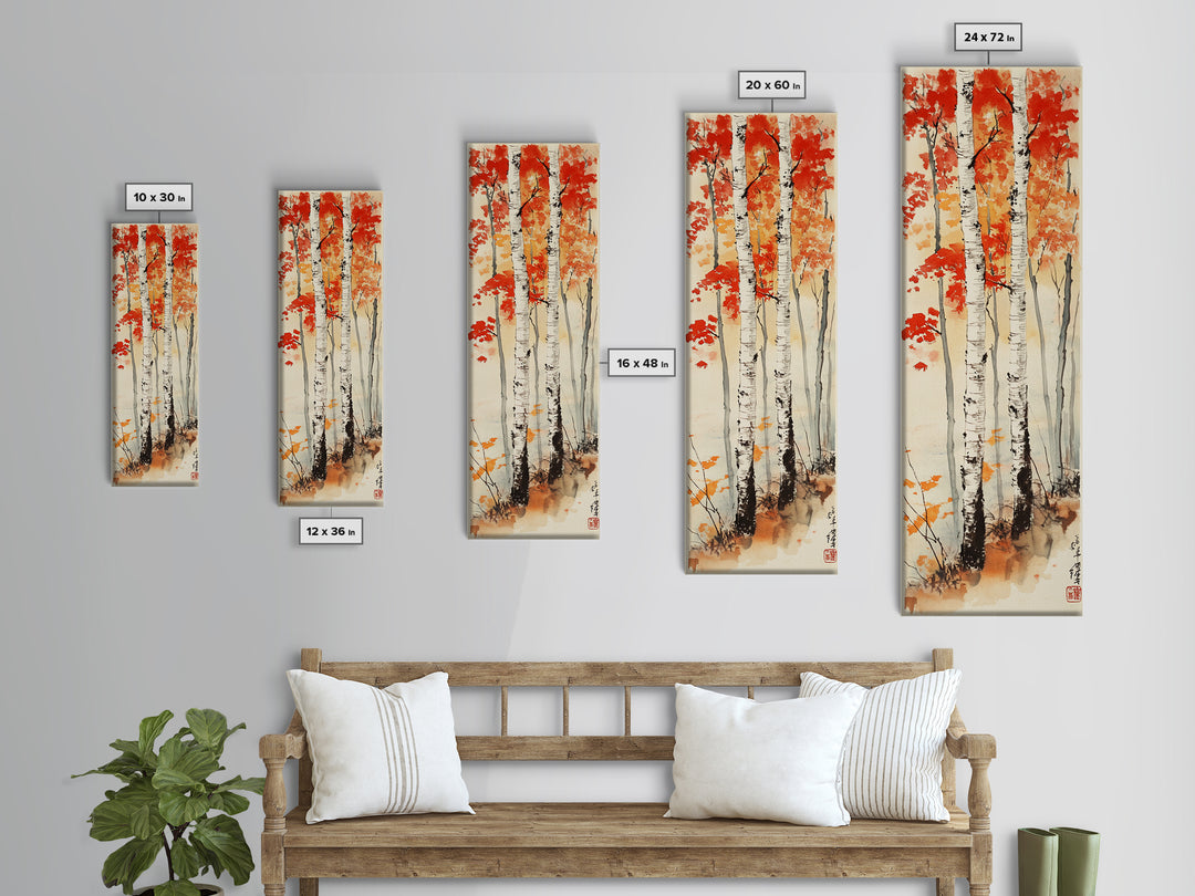 Canvas Print Japanese Birch Trees in Autumn, Traditional Wabi Sabi Art, Rustic Decor Above Bed Wall Art, Cozy Fall Living Room Decor