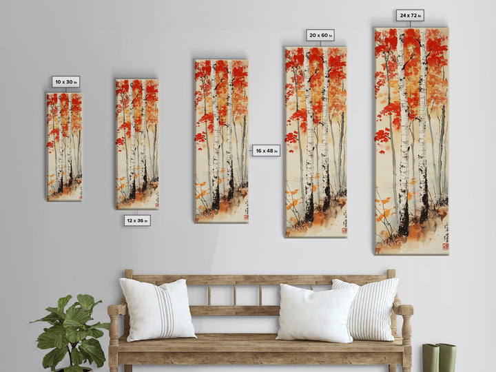 Canvas Print Japanese Birch Trees in Autumn, Traditional Wabi Sabi Art, Rustic Decor Above Bed Wall Art, Cozy Fall Living Room Decor