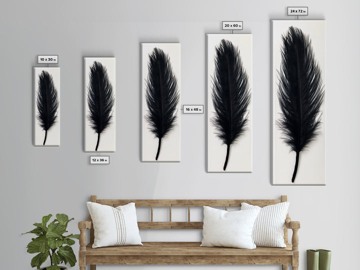 Abstract Black Feather Painting Print, Tall Skinny Art, Retro Home Decor, Abstract Art, Narrow Tall Wall Art, Feather Art, Farmhouse Art