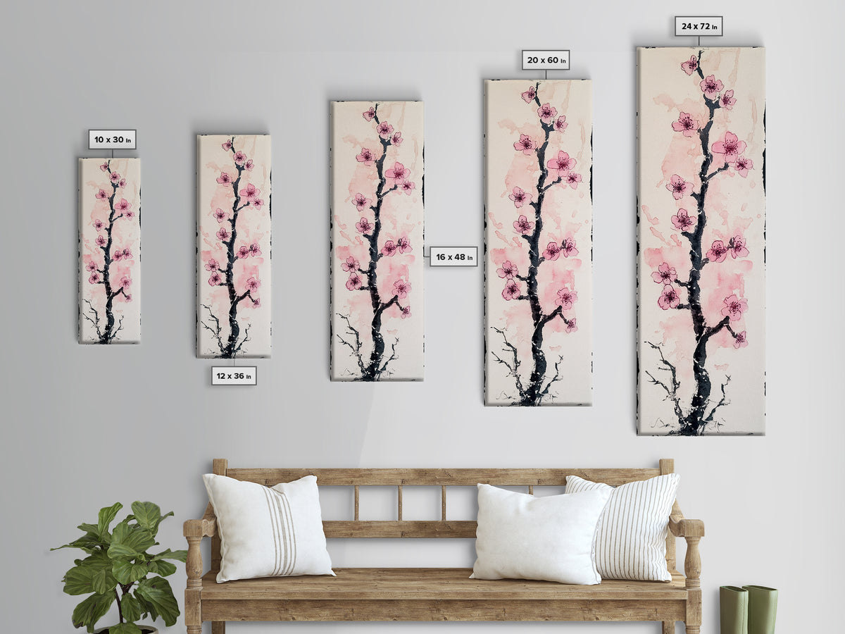 Delicate Cherry Tree in Bloom Painting - Canvas Print for Japanese Floral Art, Spring Blossom Decor, Nature-Inspired Wall Art, Botanical Print