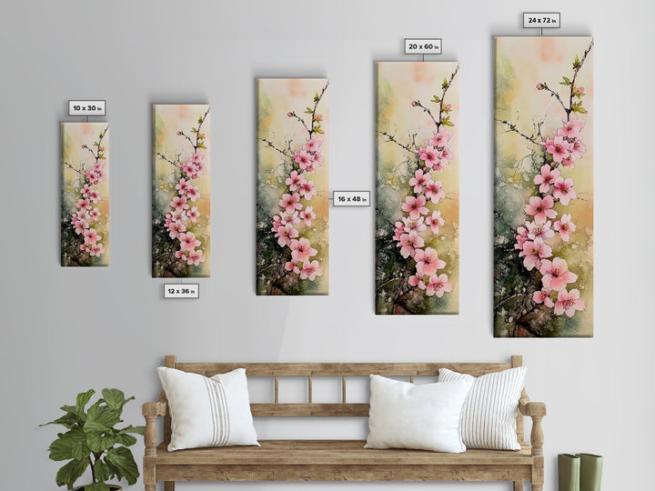 Blooming Pink Cherry Blossoms Art - Framed Canvas Print for Japanese Wall Art, Botanical Decor, Spring Bloom Painting, Nature-Inspired Print