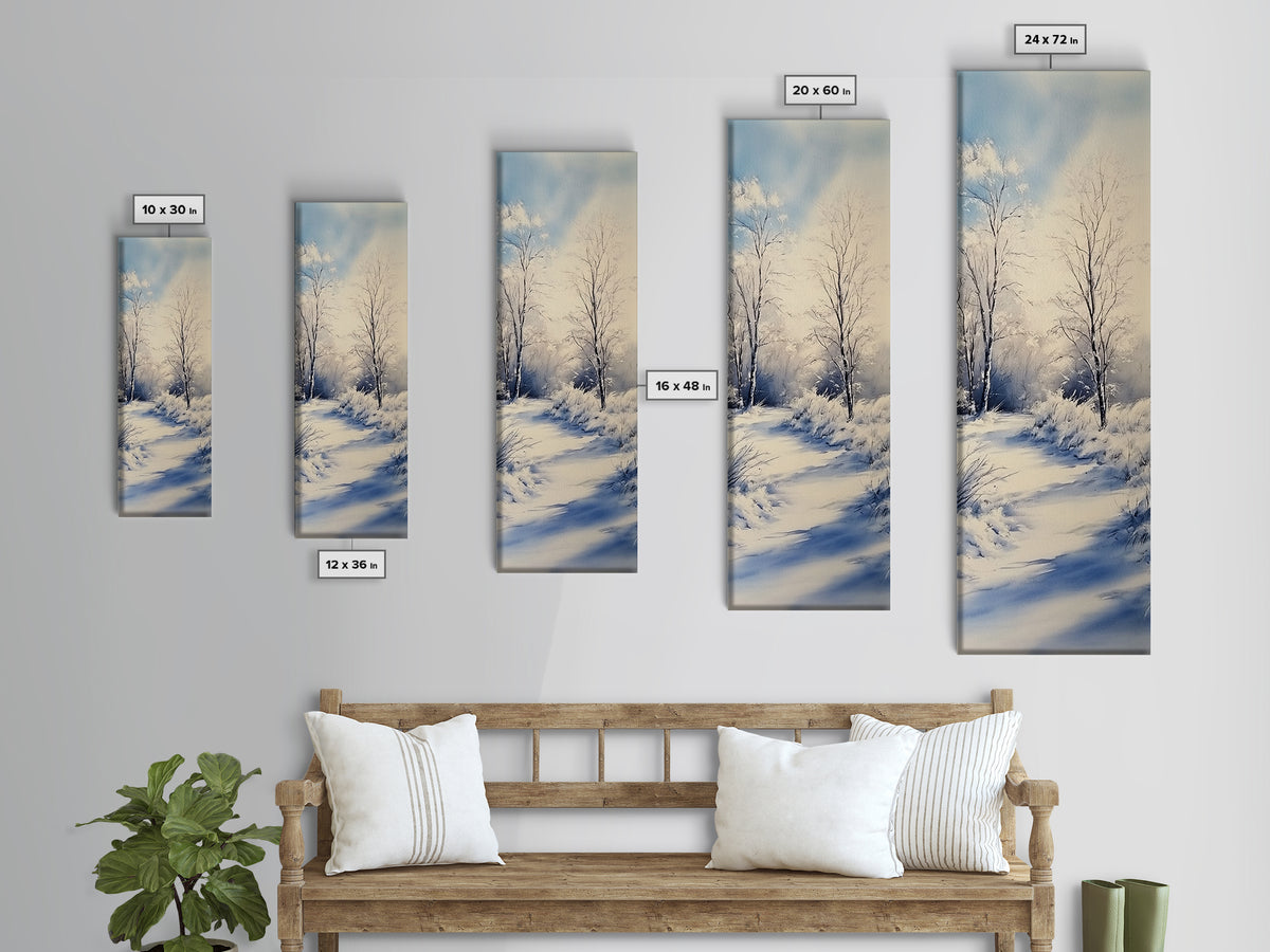 Winter Birch Tree Painting - Elegant Framed Canvas Print with Snowy Forest Scene in Minimalist Style for Nature Wall Art