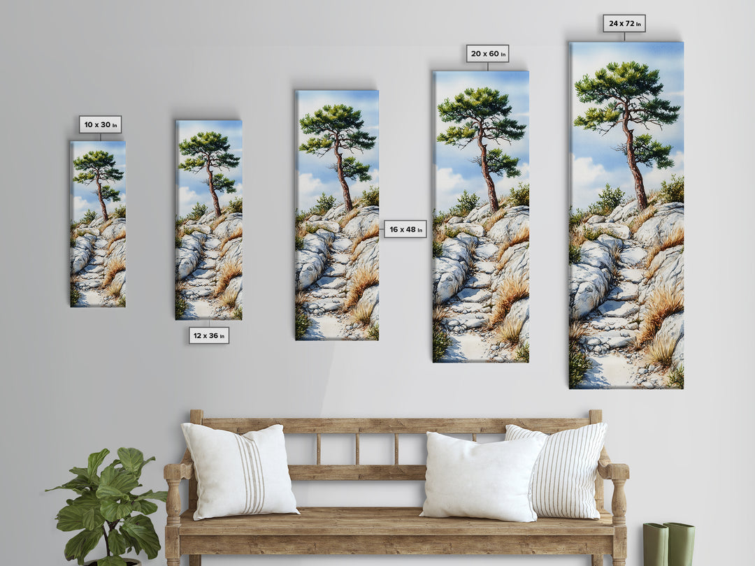 Rocky Mountain Pine Tree Painting - Framed Canvas Print Highlighting Serene Alpine Path for Rustic Wall Decor