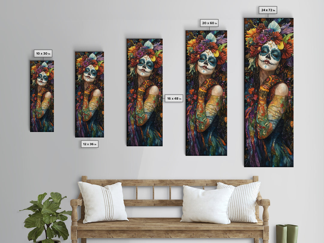 Chicano Art, Day Of The Dead Wall Art Print, Canvas Print, Mexicano Wall Art, Tall Skinny Narrow Wall Art, Mexican Art
