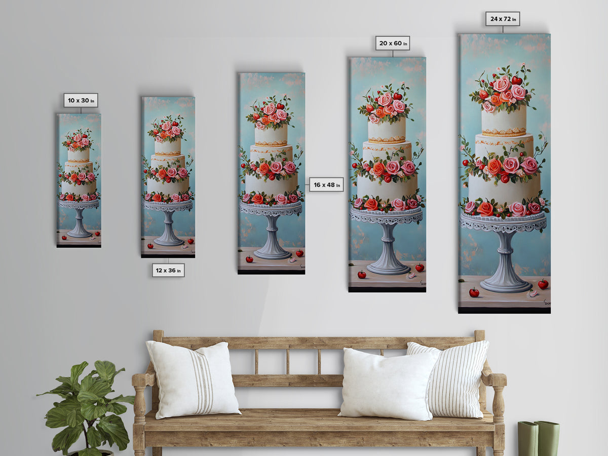 Wedding Decor Painting Print of a Wedding Cake - Framed Canvas Print - Wedding Decorations - Wedding Art - Tall Skinny Wall Art - Narrow Art