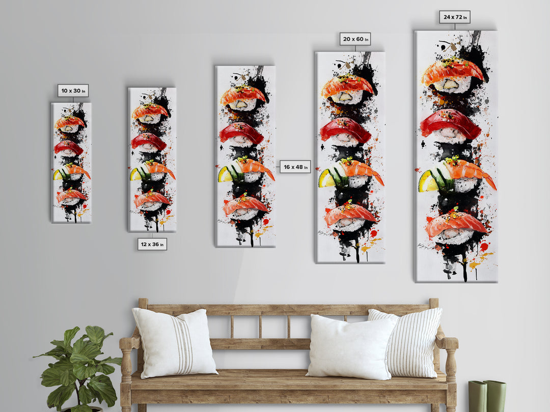 Abstract Art For Kitchen - Framed Canvas Print - Sushi Painting - Sushi Art - Kitsch Kitchen Wall Art - Tall Skinny Art - Narrow Wall Art - Kitchen Decor