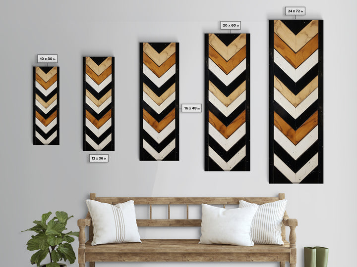 Retro Chevrons Wall Art - Framed Canvas Print - Mid Century Modern Wall Art - Unique Home Decor - Tall Narrow Art - Skinny Art