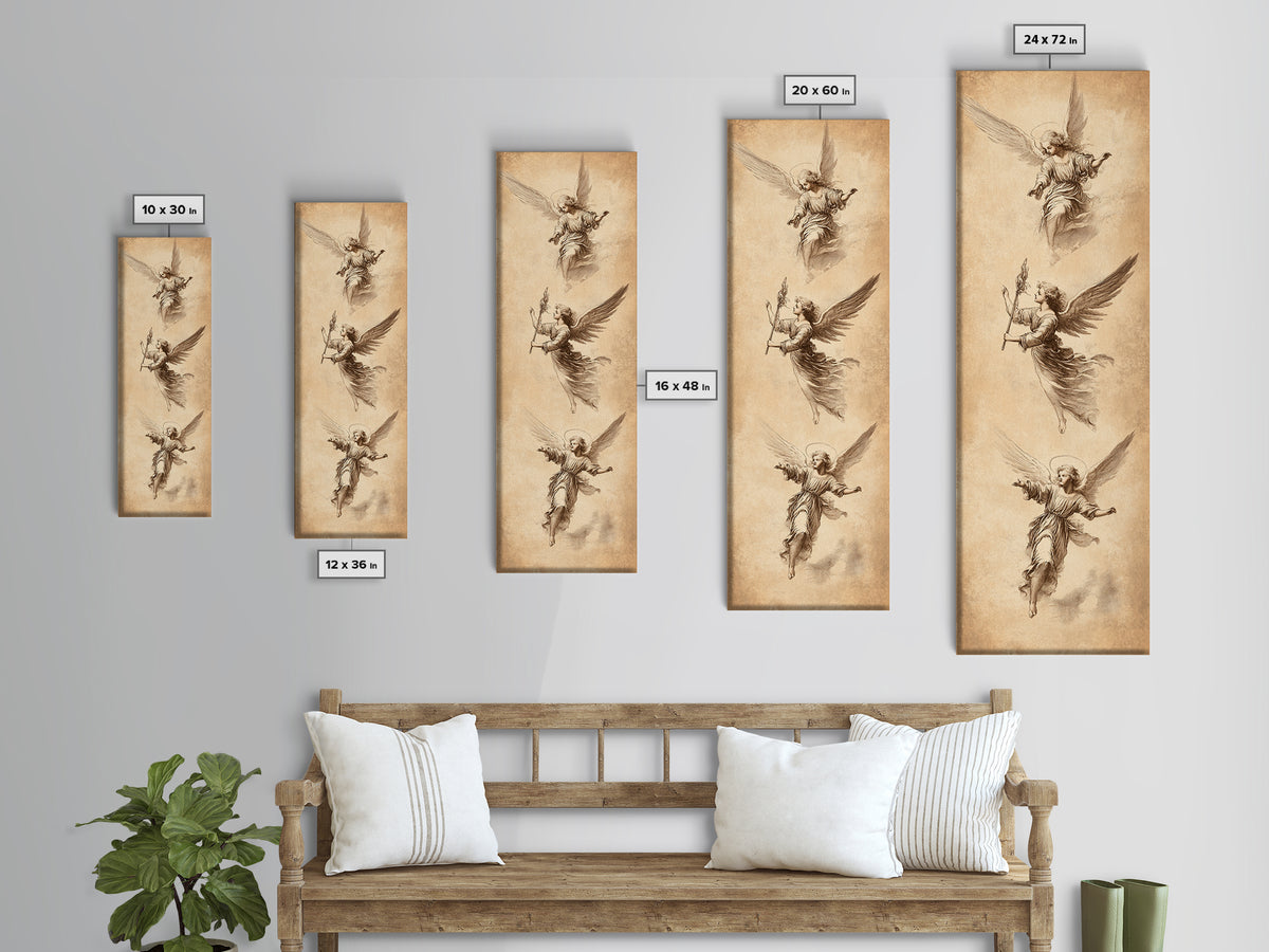 Guardian Angels Wall Art, Framed Canvas Print, Angel Painting, Angel Decor, Tall Skinny Art, Narrow Wall Art, Angelic Painting, Christmas Art