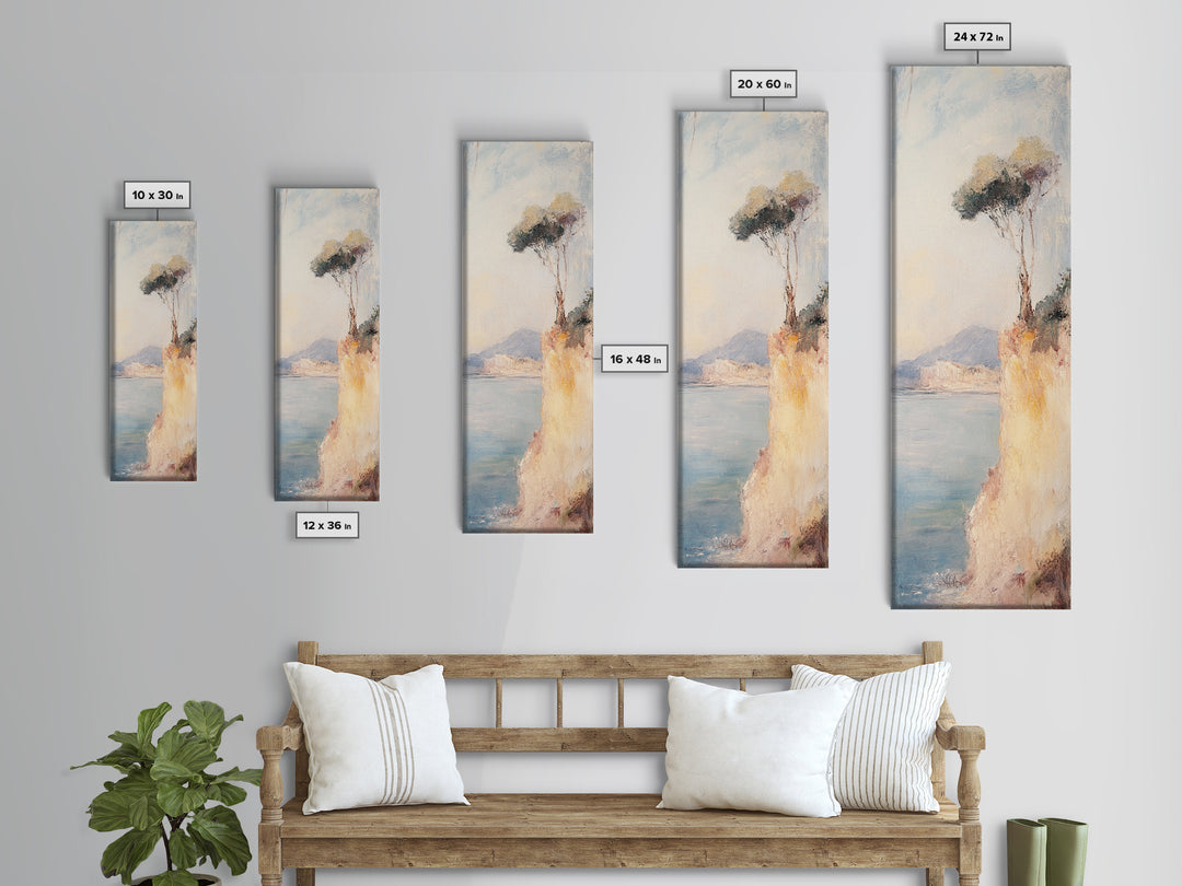 Victorian Landscape Oil Painting Print, Tall Skinny Wall Art, Coastal Painting, Coastal Landscape Art, Italian Seaside Painting, Narrow Wall Art