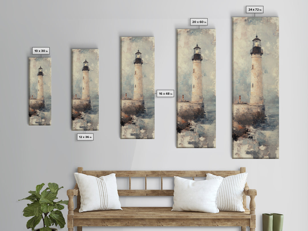 The Light House Framed Canvas Print - Nautical Seascape Painting - Lighthouse Art - Coastal Seascape Painting Tall Narrow Wall Art