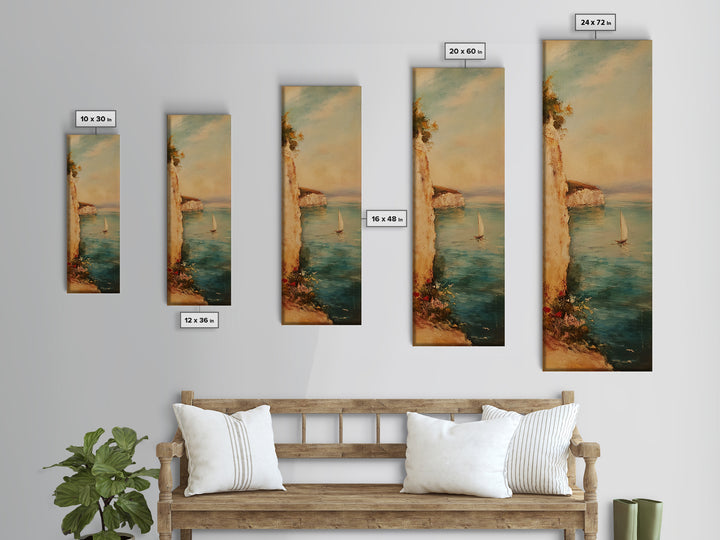 Nautical Seascapes Framed Canvas Print - Sailboat In The Bay - Sailboat Painting - Nautical Art - Coastal Home Decor - Coastal Oil Painting
