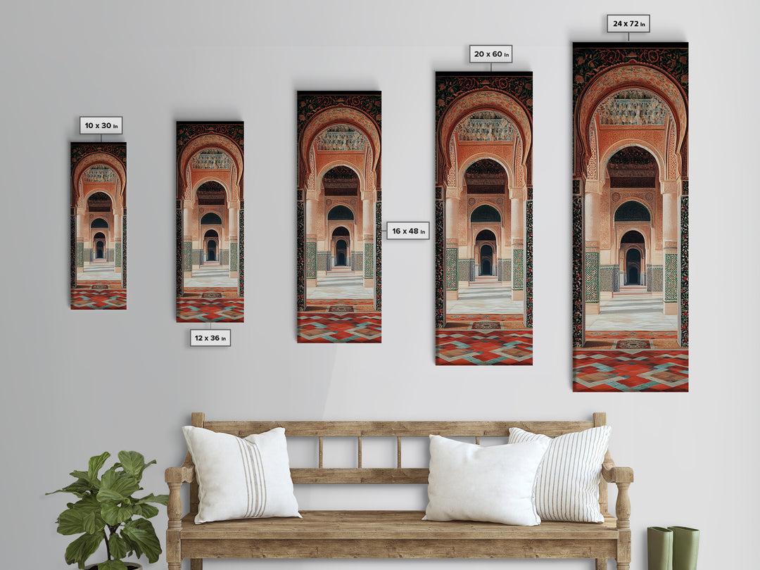 Canvas Print of Moroccan Architecture Art with Mosaic Tiles, Vintage Wall Art, Rustic Decor, Tall Skinny Art, Above Sofa Art, Guest Room Art