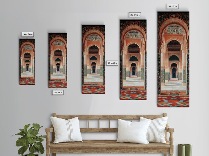 Canvas Print of Moroccan Architecture Art with Mosaic Tiles, Vintage Wall Art, Rustic Decor, Tall Skinny Art, Above Sofa Art, Guest Room Art