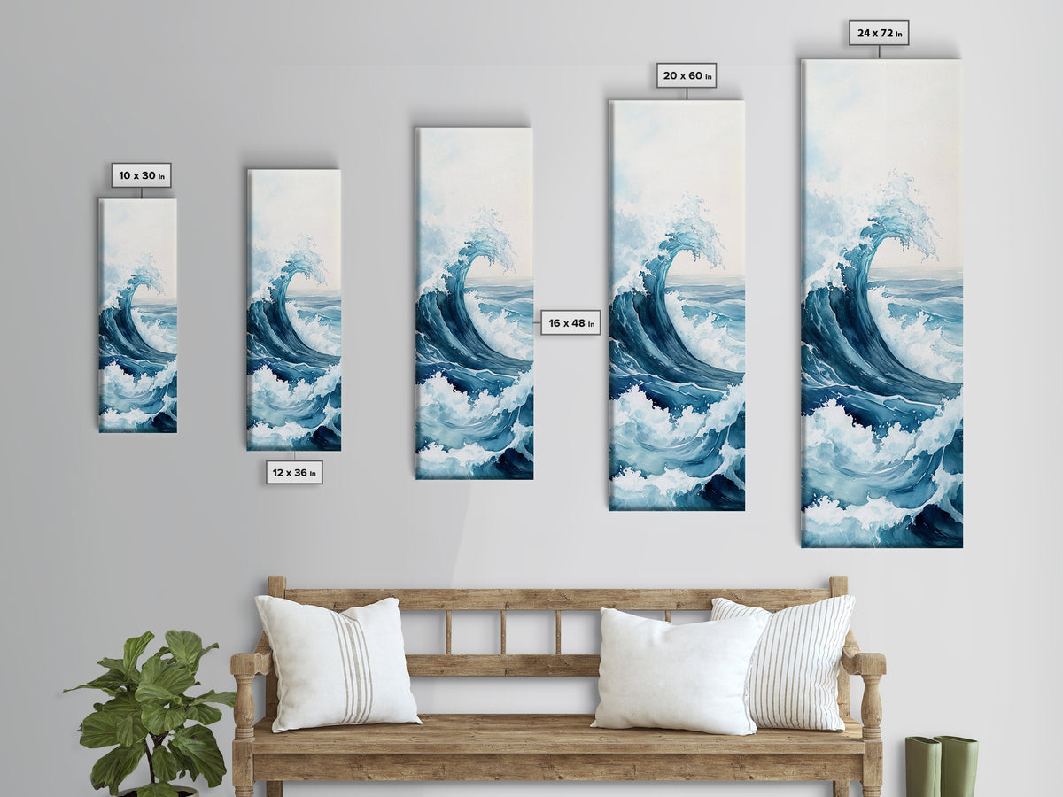 Ocean Wave Art Framed Canvas Print Coastal Decor Nautical Wall Art Blue Abstract Art Minimalist Art Above Bed Wall Art Gift