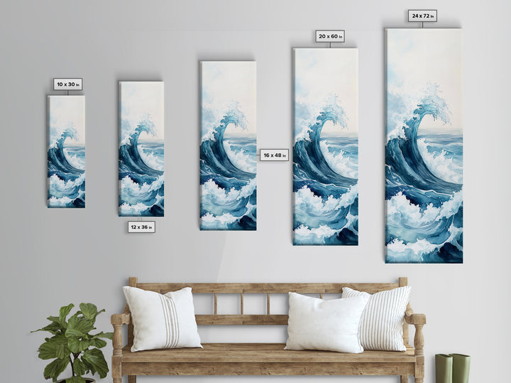 Ocean Wave Art Framed Canvas Print Coastal Decor Nautical Wall Art Blue Abstract Art Minimalist Art Above Bed Wall Art Gift