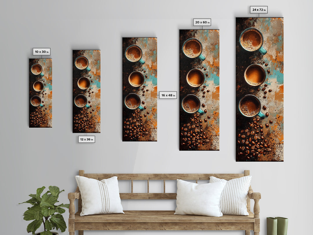 Coffee Beans and Cups Framed Canvas Print Rustic Coffee Wall Art Food Review Kitchen Art Espresso Martini Farmhouse Decor