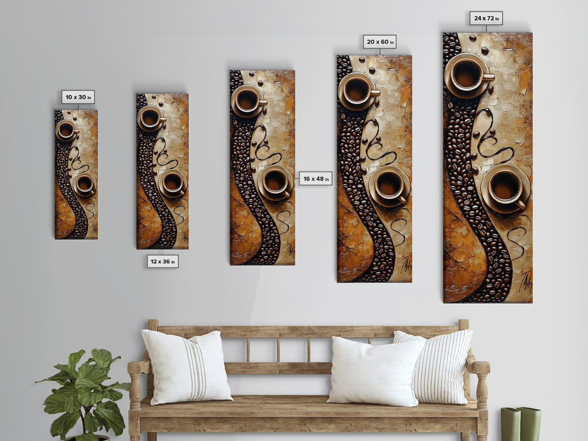 Rustic Coffee Art Framed Canvas Print Espresso Martini Kitchen Wall Art Farmhouse Coffee Lover Decor Long Narrow Rustic Art