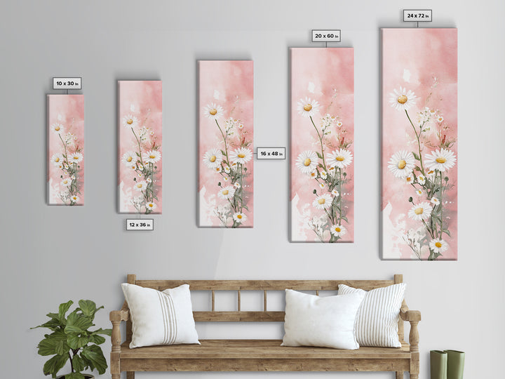 Daisy Canvas Print Wildflower Painting Rustic Floral Art Farmhouse Decor Light Pink Vertical Wall Art Bedroom Gift Idea Botanical Prints