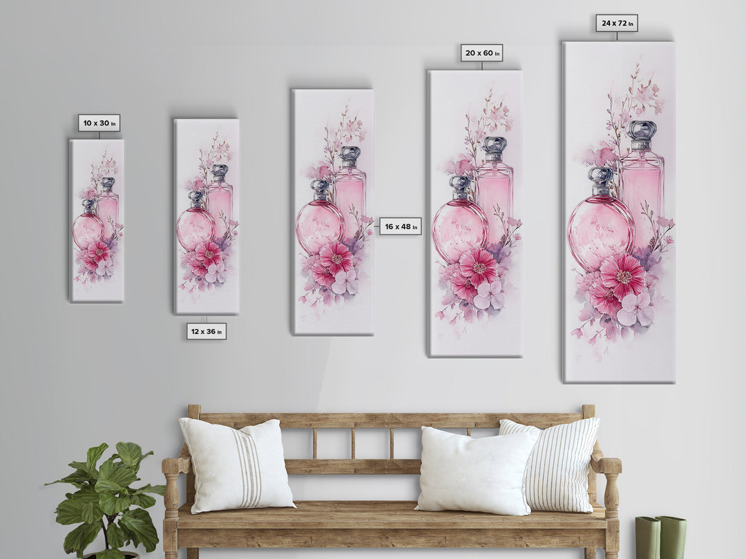 Perfume Bottle Art Framed Canvas Print Light Pink Wall Art Botanical Prints Bedroom Art Minimalist Decor Living Room Gift Idea