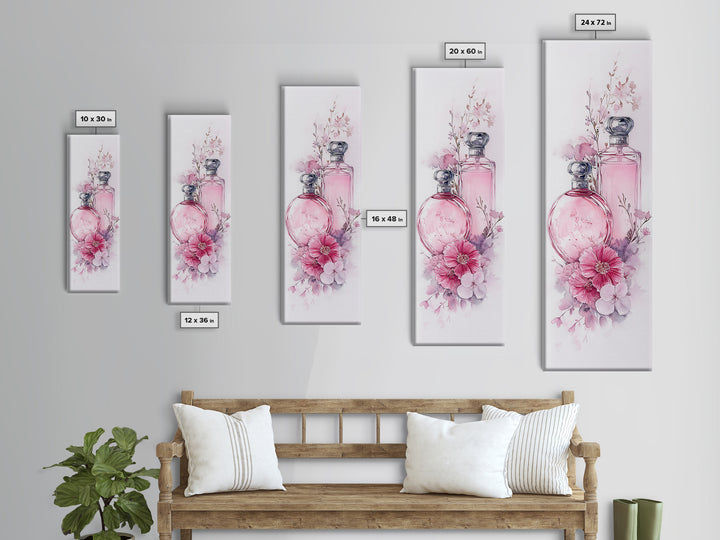 Perfume Bottle Art Framed Canvas Print Light Pink Wall Art Botanical Prints Bedroom Art Minimalist Decor Living Room Gift Idea