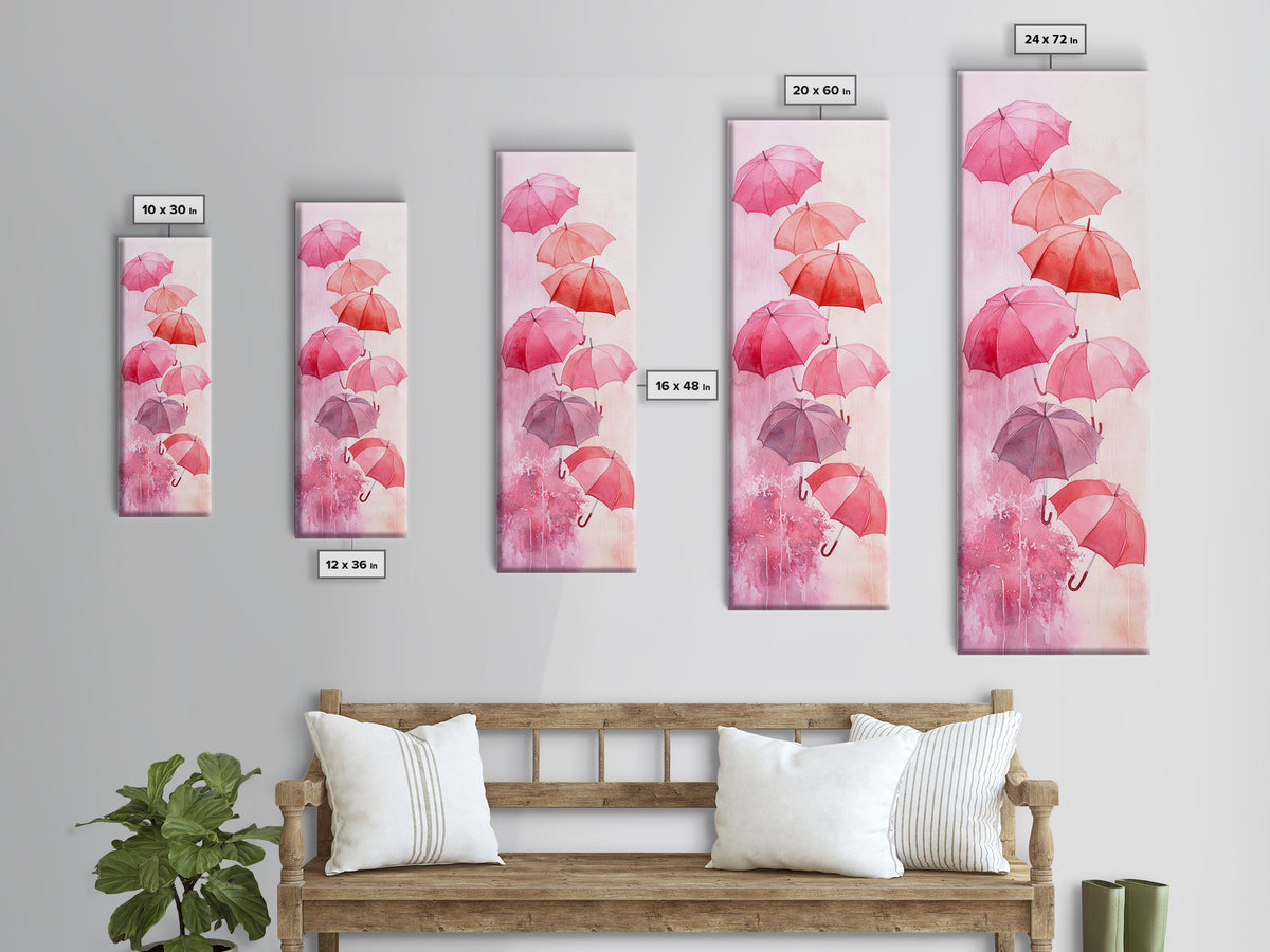 Light Pink Umbrella Canvas Print Above Sofa Art Long Narrow Wall Art Whimsical Art Cherry Blossom Painting Pink Abstract Art Vertical