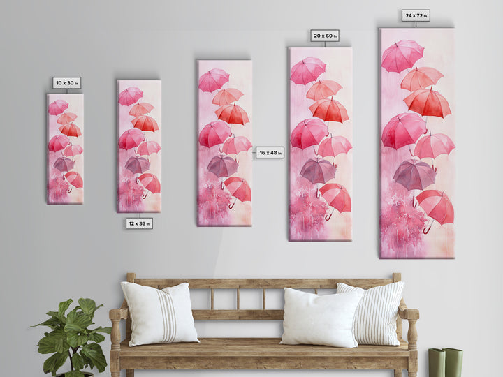 Light Pink Umbrella Canvas Print Above Sofa Art Long Narrow Wall Art Whimsical Art Cherry Blossom Painting Pink Abstract Art Vertical