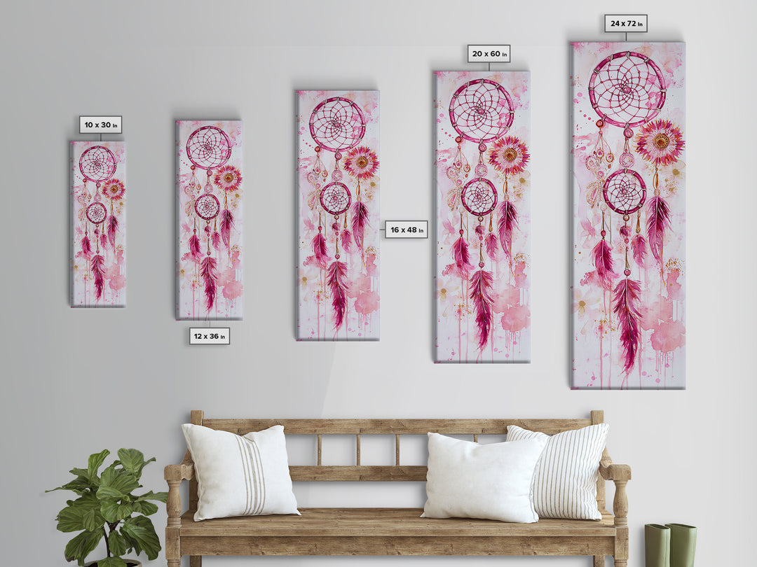 Dreamcatcher Boho Art Framed Canvas Print | Rustic Bedroom Decor | Tall Narrow Wall Art | Southwest Zen Painting | Gift Idea