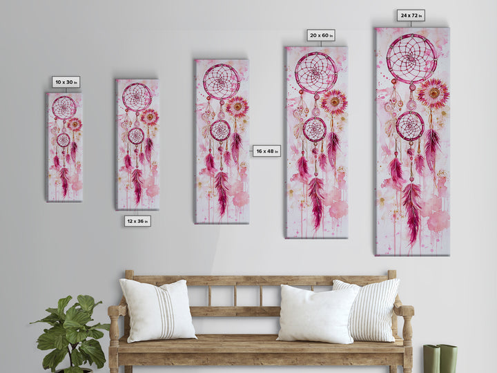 Dreamcatcher Boho Art Framed Canvas Print | Rustic Bedroom Decor | Tall Narrow Wall Art | Southwest Zen Painting | Gift Idea