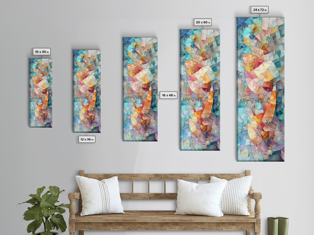Mosaic Style Framed Canvas Print with Soft Pastel Tones, Mosaic Wall Art, Abstract Art, Vertical Wall Art, Coastal Decor, Bedroom Art