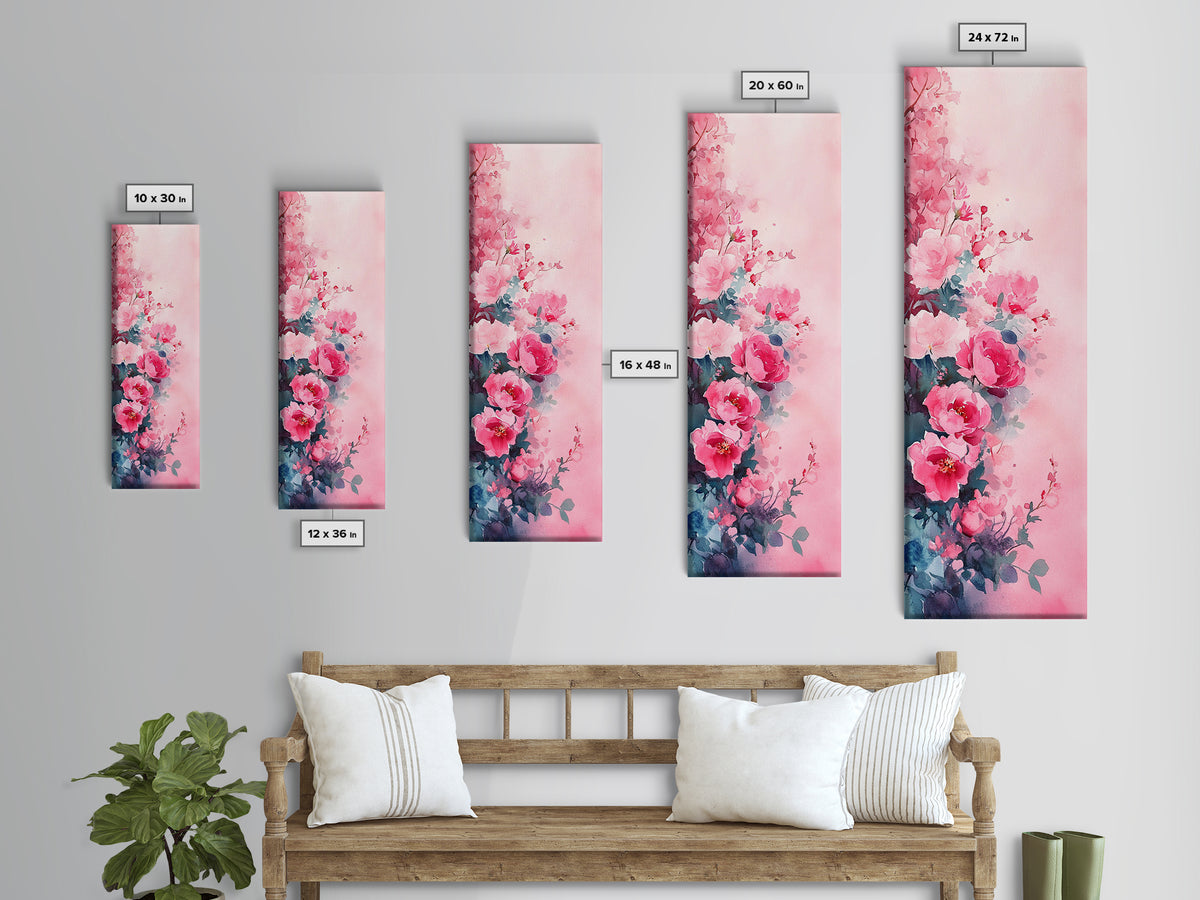 Romantic Rose Painting Framed Canvas Print with Light Pink Wall Art Featuring Cherry Blossom Details and Cozy Bedroom Decor Accents