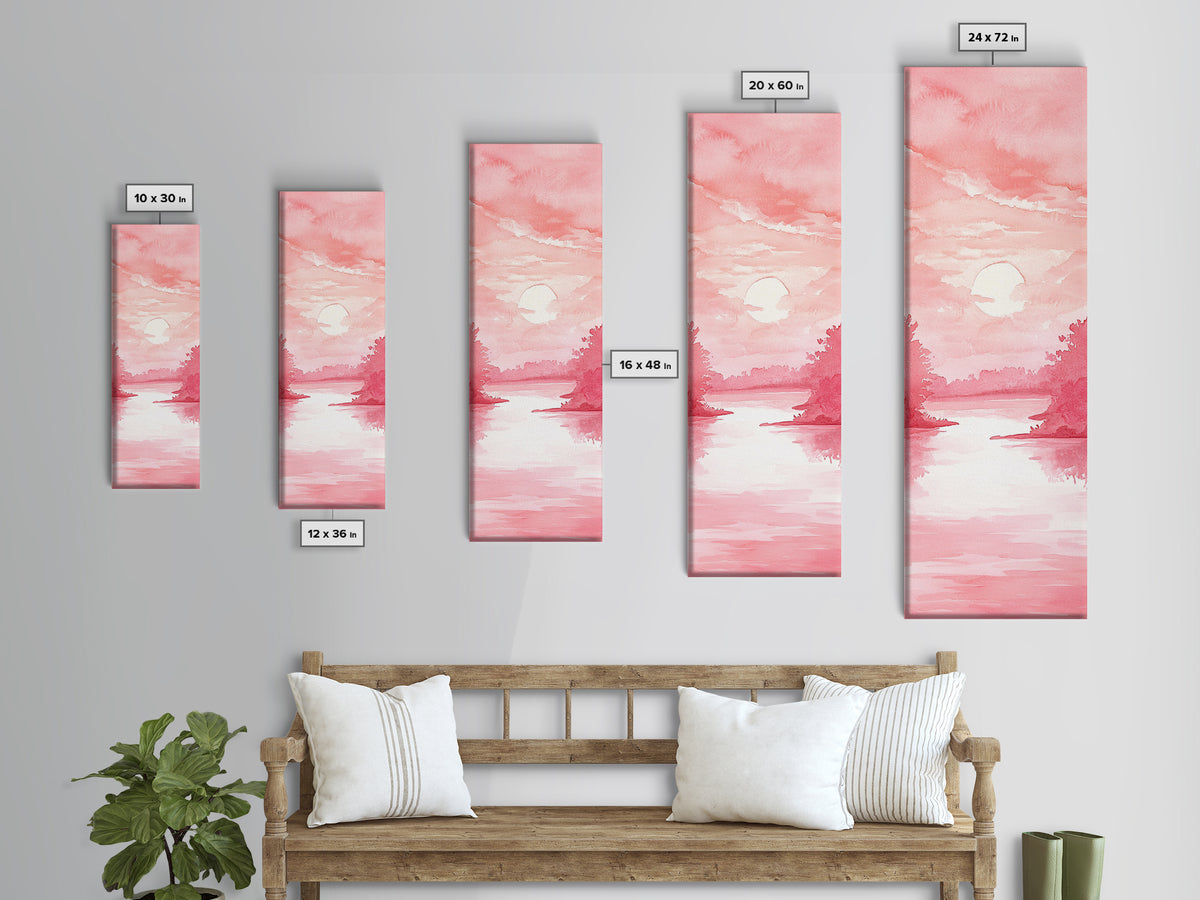 Serene Sunset Landscape Painting Framed Canvas Print with Light Pink Tones for Calm Living Room Art or Above Sofa Wall Decoration