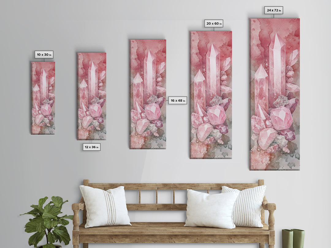 Rose Quartz Crystal Canvas Print - Gemstone Painting in Light Pink Tones, Healing Energy Inspired Wall Art, Boho Room Decor