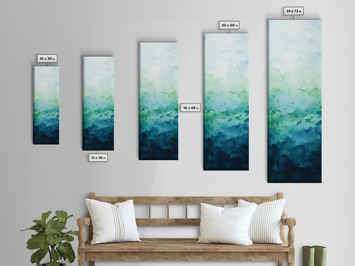 Gradient Watercolor Framed Canvas Print in Green and Blue, Sage Green Wall Art, Minimalist Art, Bedroom Art, Living Room Art