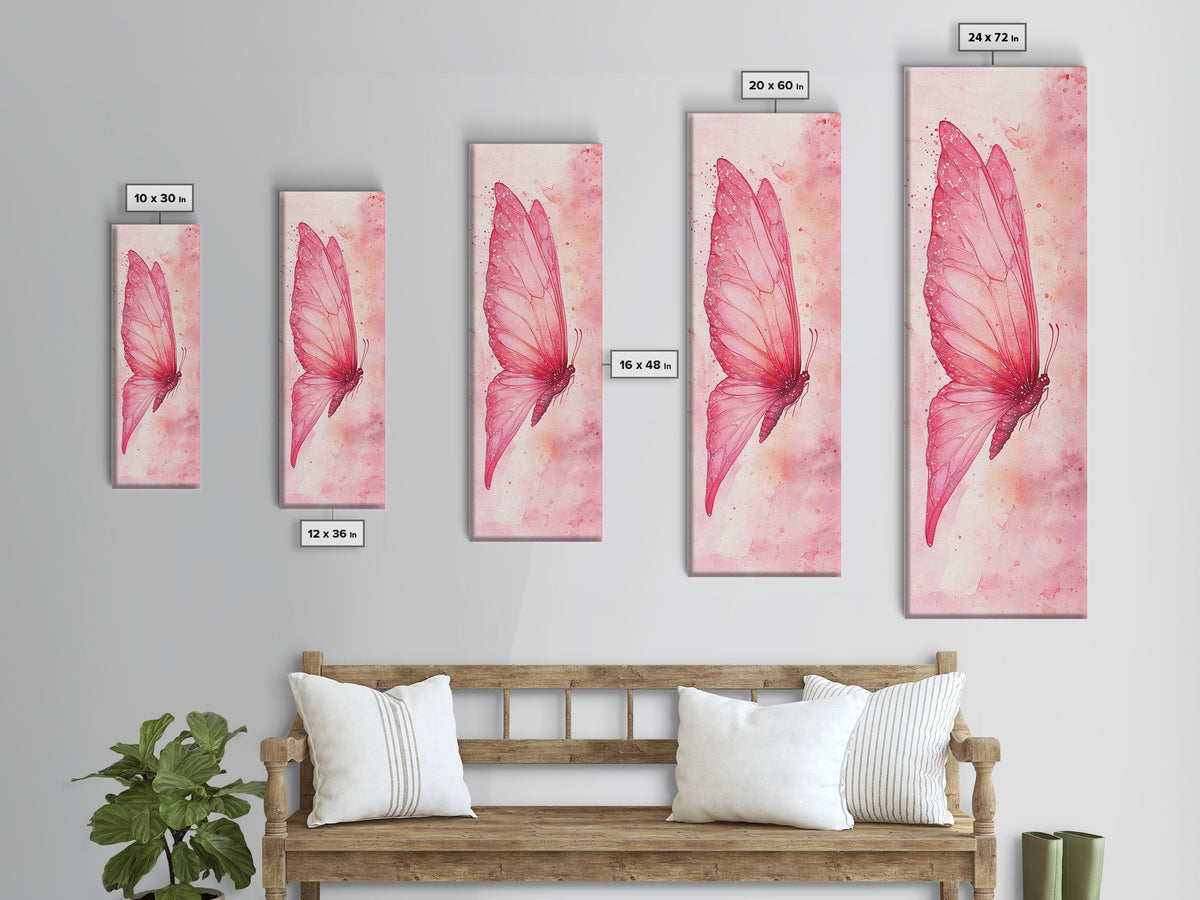 Butterfly Side View Framed Canvas Print Pink Wall Art Light Pink Wall Art Vertical Wall Art Rustic Decor Above Couch Art
