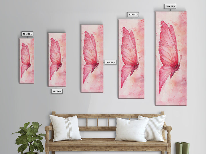 Butterfly Side View Framed Canvas Print Pink Wall Art Light Pink Wall Art Vertical Wall Art Rustic Decor Above Couch Art