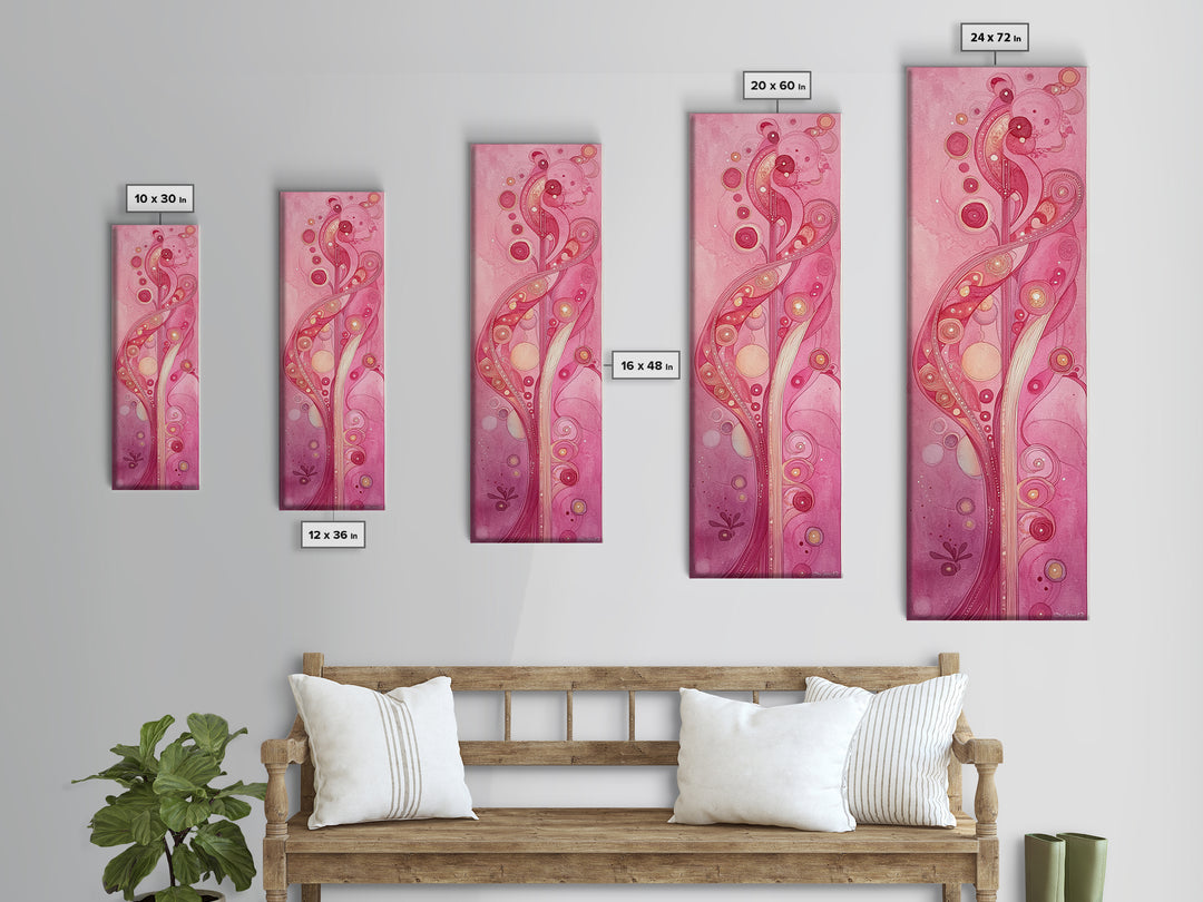 Abstract Botanical Framed Canvas Print Art Nouveau Print Pink Wall Art Whimsical Art Bedroom Decor Vertical Wall Art Boho Art