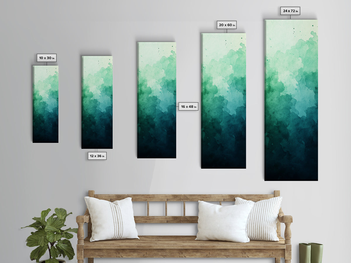 Deep Gradient Watercolor Canvas Print in Green and Teal, Sage Green Wall Art, Moody Art, Vertical Wall Art, Living Room Art, Gift Idea