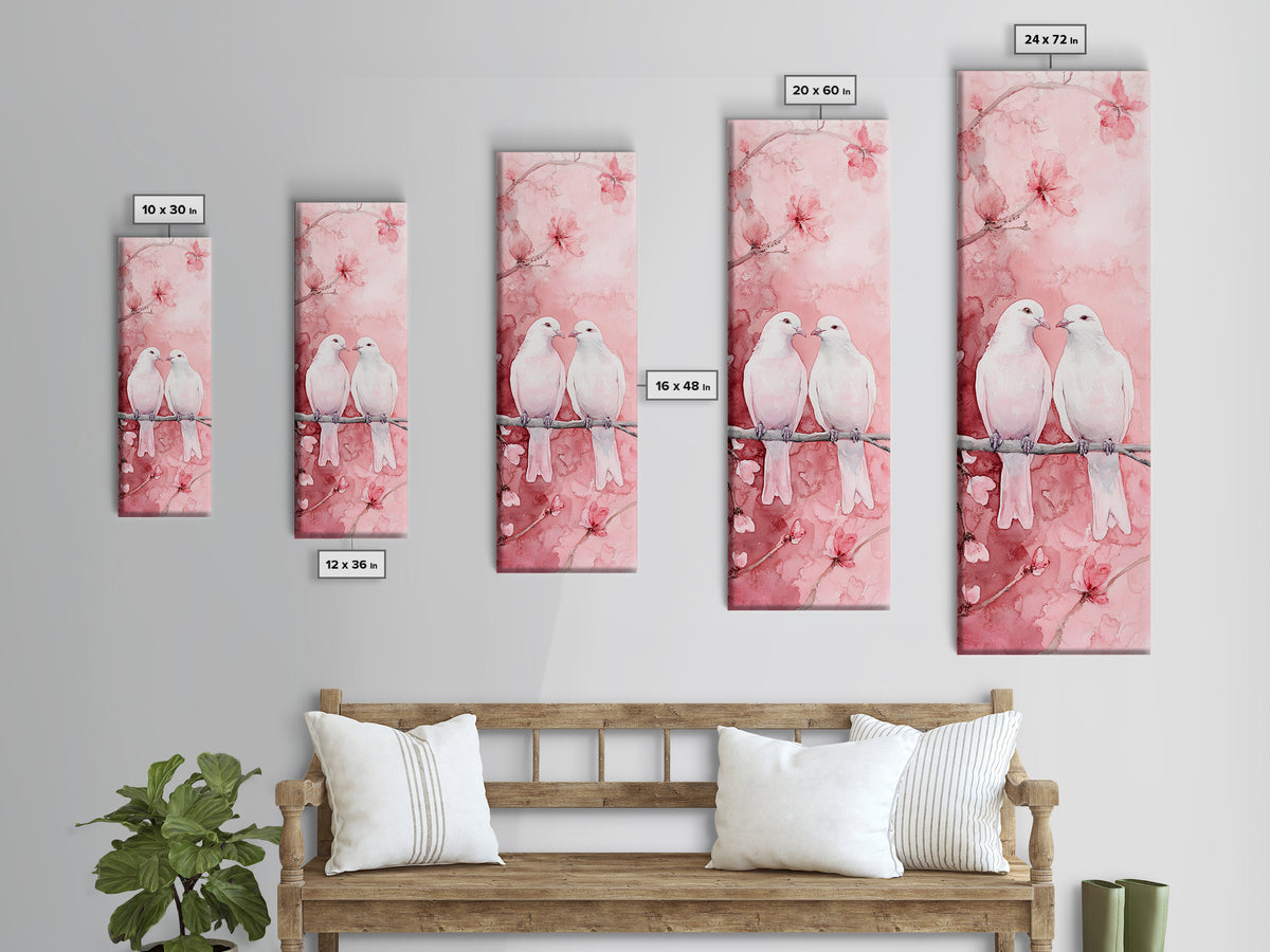 Lovebirds Canvas Print Cherry Blossom Pink Art Romantic Wall Decor Feminine Aesthetic Whimsical Gift Idea Bedroom Art