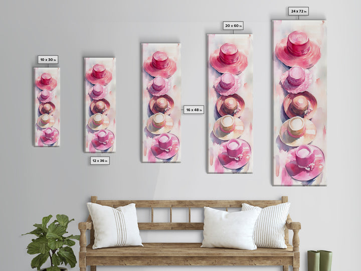 Vertical Hat Art Canvas Print Pink Abstract Fashion Painting Living Room Decor Skinny Wall Art Boho Minimalist Gift Idea