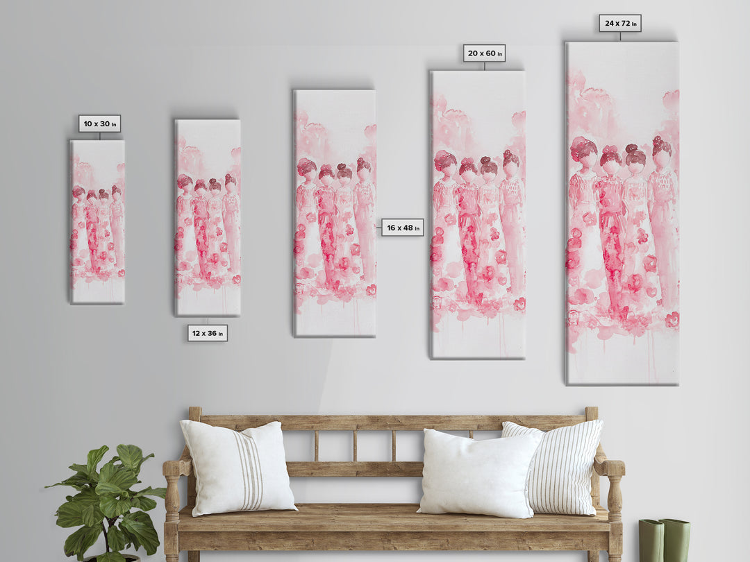 Dreamy Cherry Blossom Dresses Framed Canvas Print, Light Pink Wall Art, Botanical Prints, Whimsical Art, Above Sofa or Bedroom Decor