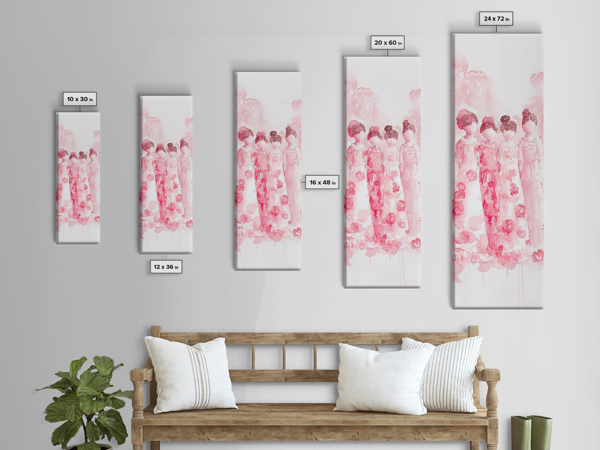 Dreamy Cherry Blossom Dresses Framed Canvas Print, Light Pink Wall Art, Botanical Prints, Whimsical Art, Above Sofa or Bedroom Decor