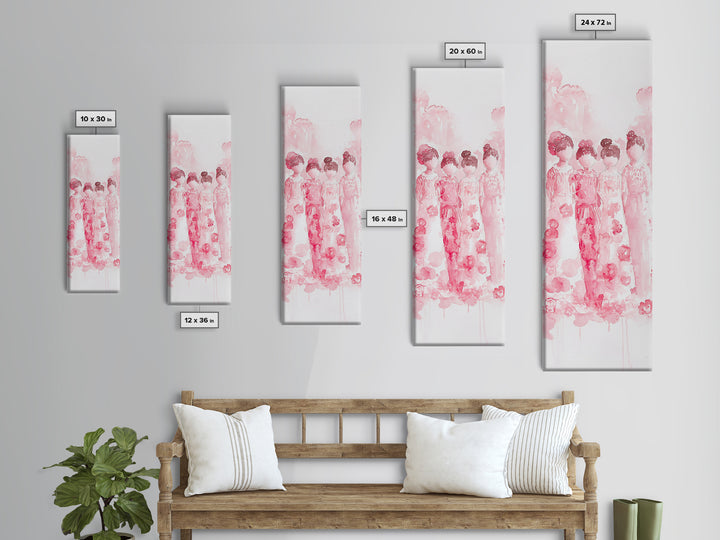 Dreamy Cherry Blossom Dresses Framed Canvas Print, Light Pink Wall Art, Botanical Prints, Whimsical Art, Above Sofa or Bedroom Decor