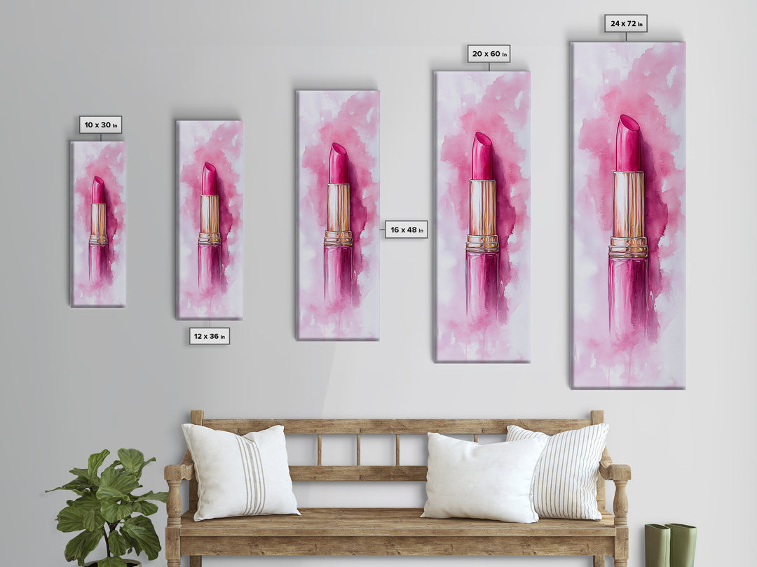 Classic Pink Lipstick Canvas Print Feminine Wall Art Makeup Lover Gift Light Pink Rustic Decor Vertical Artwork Girly Aesthetic