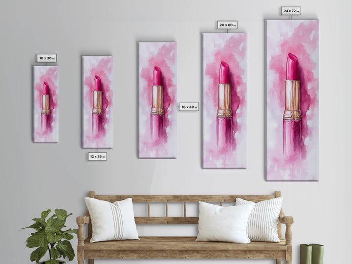 Classic Pink Lipstick Canvas Print Feminine Wall Art Makeup Lover Gift Light Pink Rustic Decor Vertical Artwork Girly Aesthetic