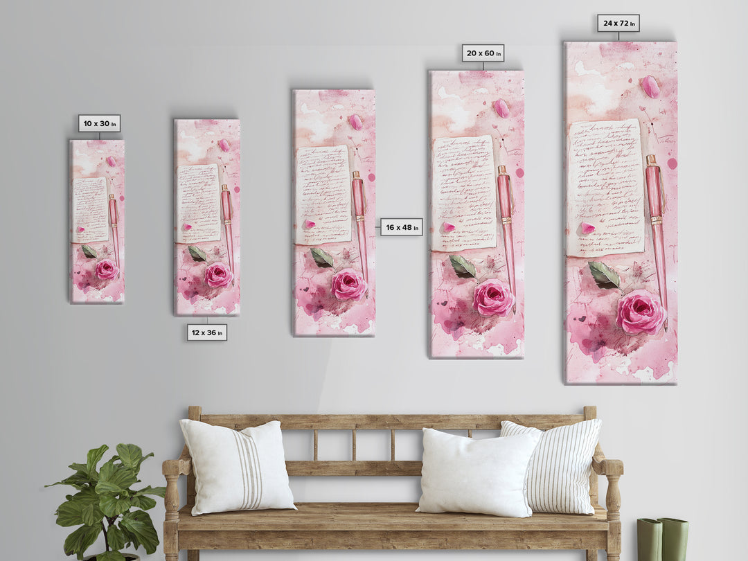 Romantic Pink Rose Painting Framed Canvas Print, Light Pink Wall Art, Floral Bedroom Art, Gift Idea For Her, Rose Botanical Prints